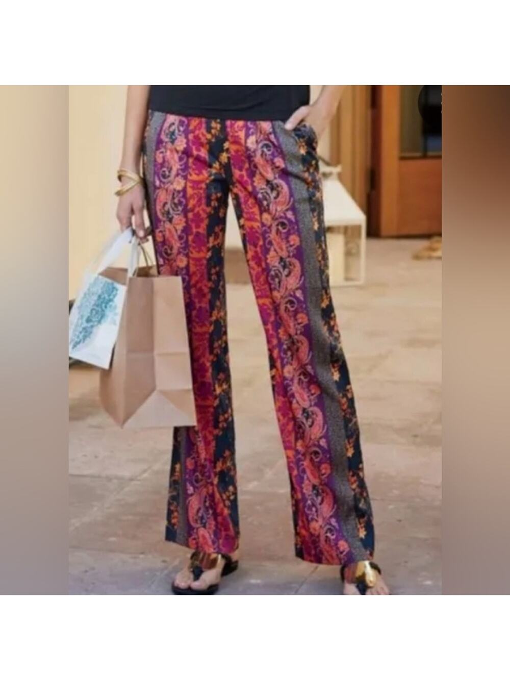 Soft Surroundings Curio Pants Size XL Printed Elastic Waist